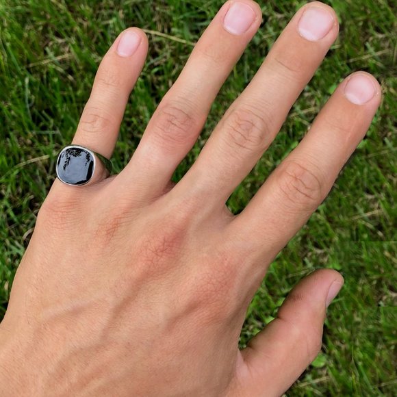 Black Signet Ring, Men's Pinky Ring, Signet Ring for Men, Gothic Ring, Mens Ring - Picture 6 of 7